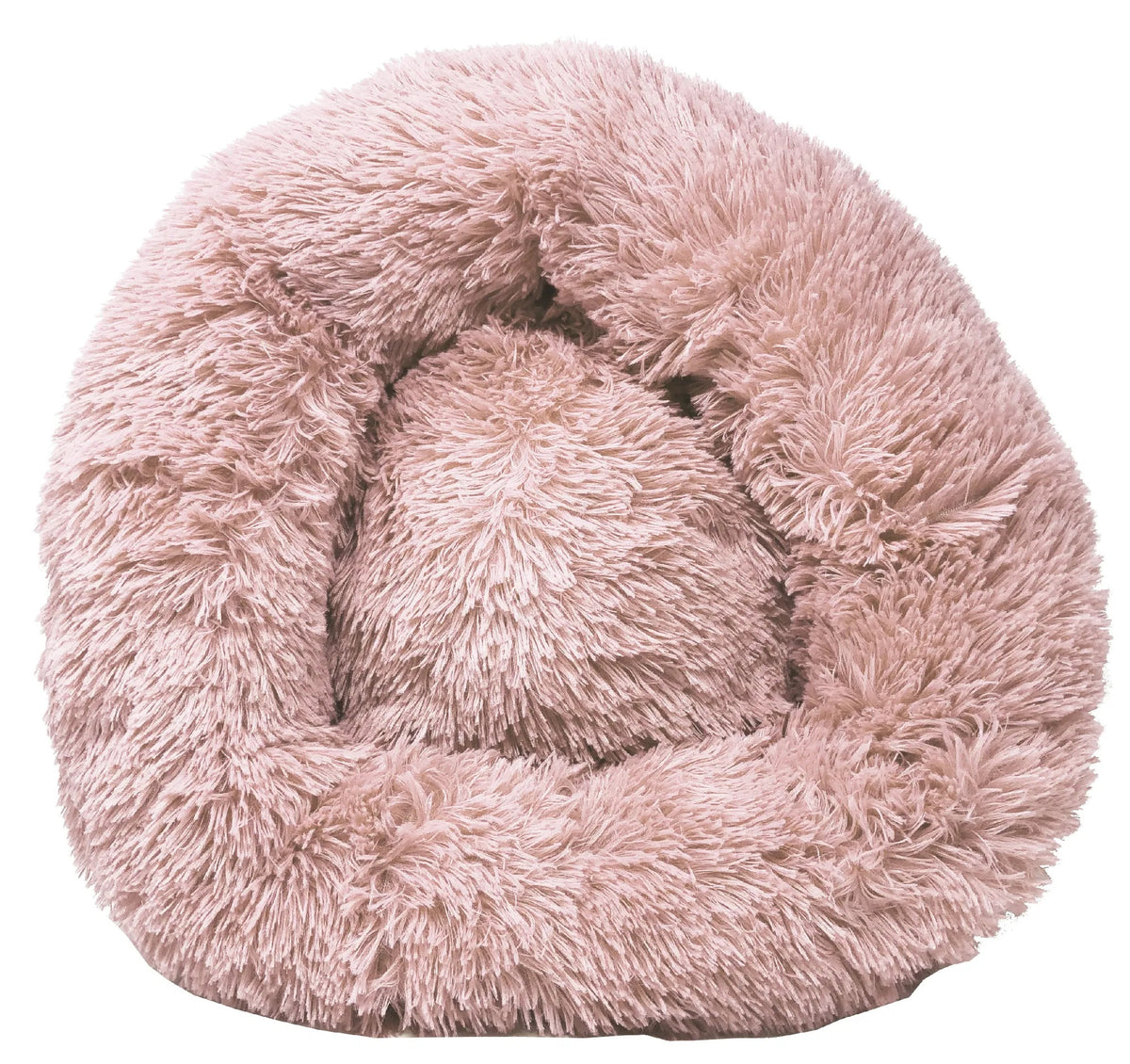 Round plush dog bed with raised rim, view 2