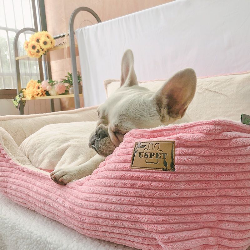 Corduroy bolster dog bed with plush lining, view 3