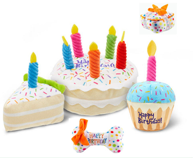 Birthday cake squeaky plush dog toy, view 7