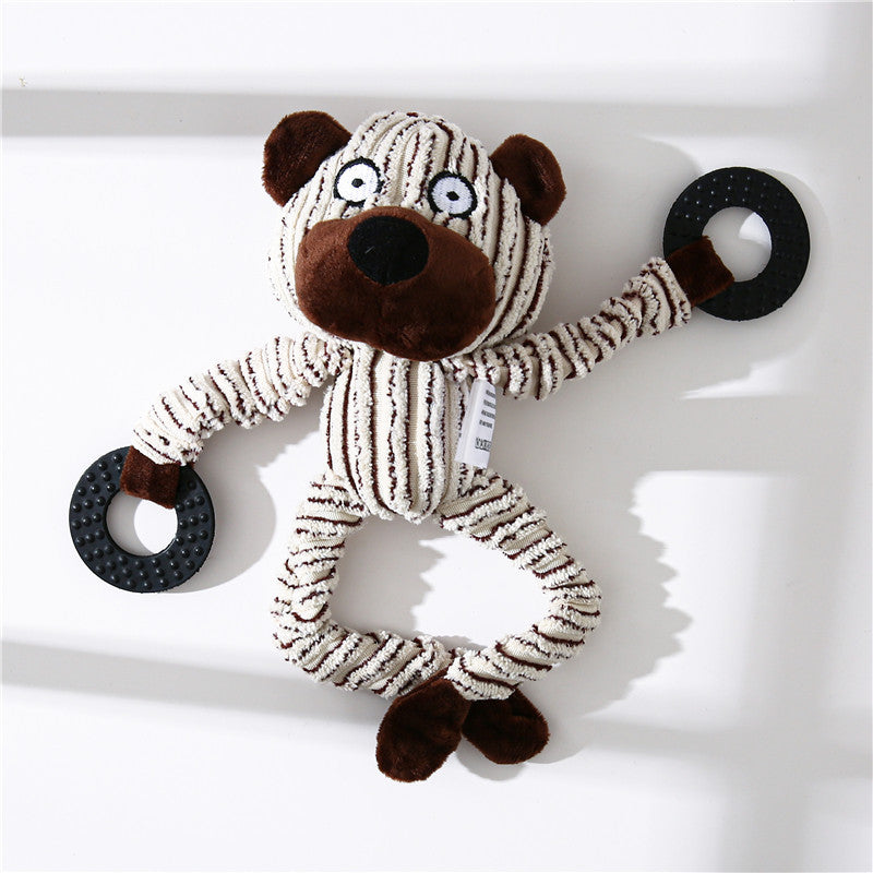 Squeaky corduroy plush animal dog toy, view 3