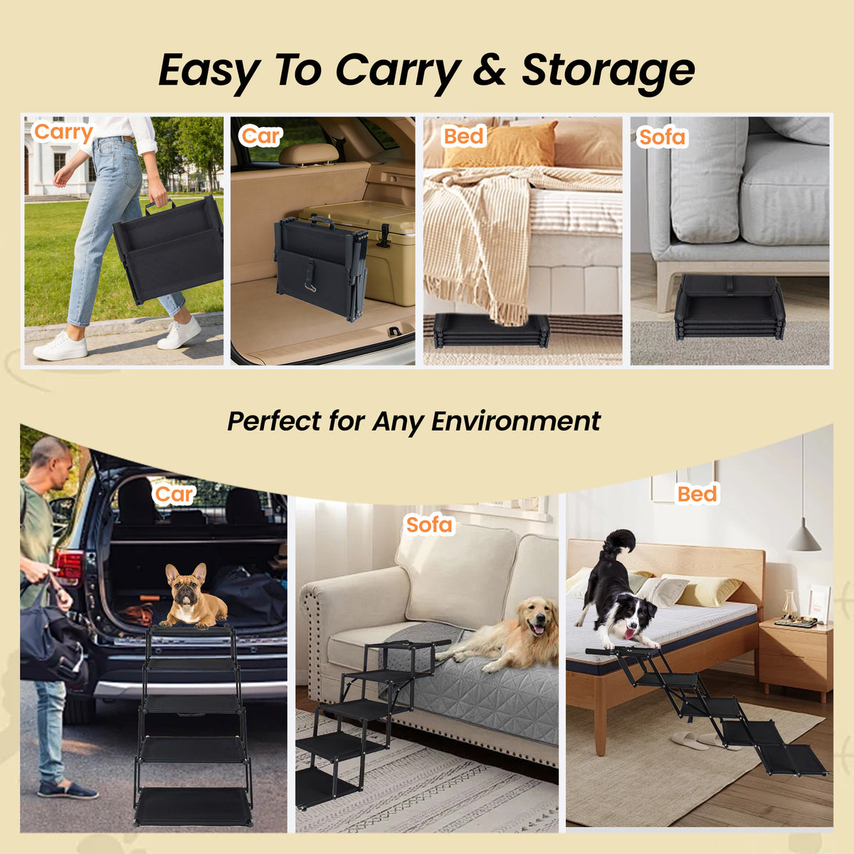 Extra wide folding five-step dog stairs for cars, view 3