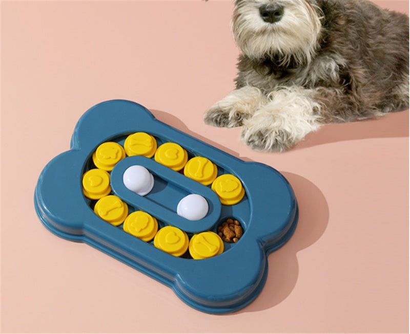 Bone-shaped dog puzzle toy with slider treat compartments, view 6
