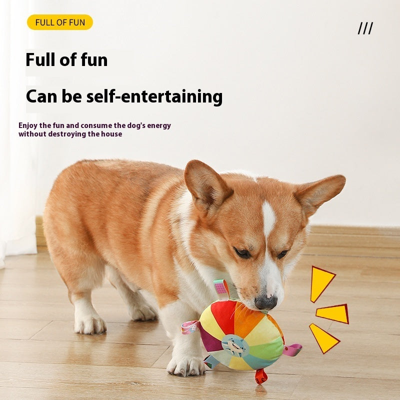 Soft plush squeaky flying disc dog toy, view 2