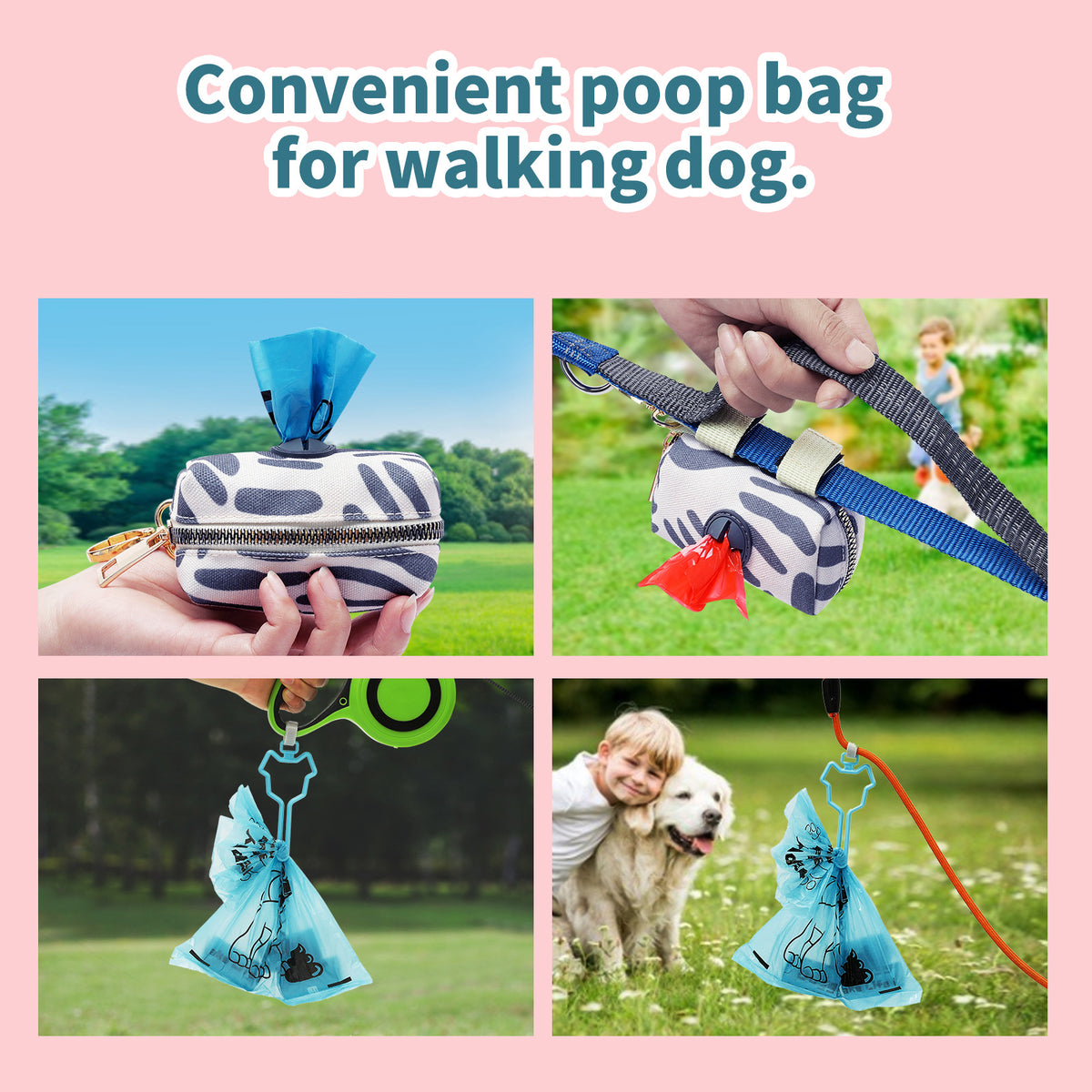 Dog poop bag rolls with leash clip, view 6