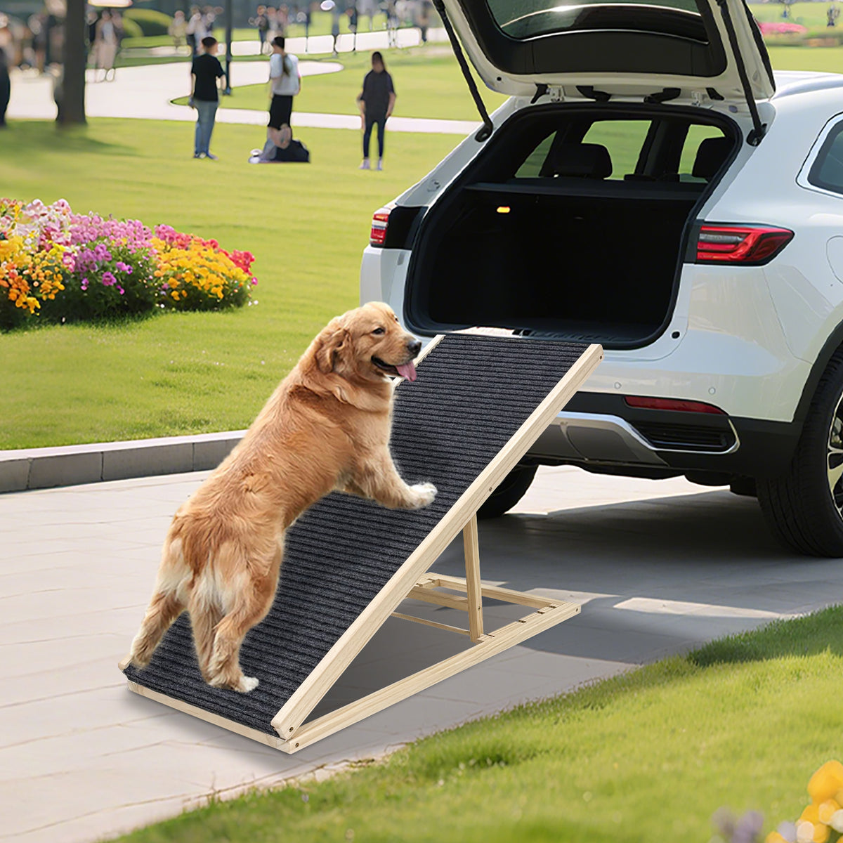 Foldable wooden dog ramp for bed and couch, view 4