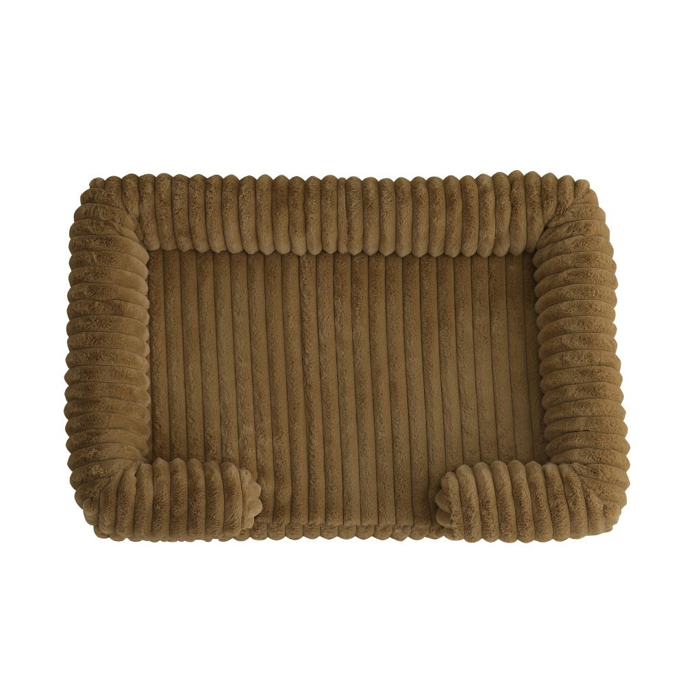Striped plush bolster calming dog bed, view 3