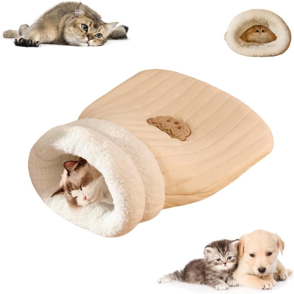Semi-enclosed velvet plush cat sleeping bag, view 4