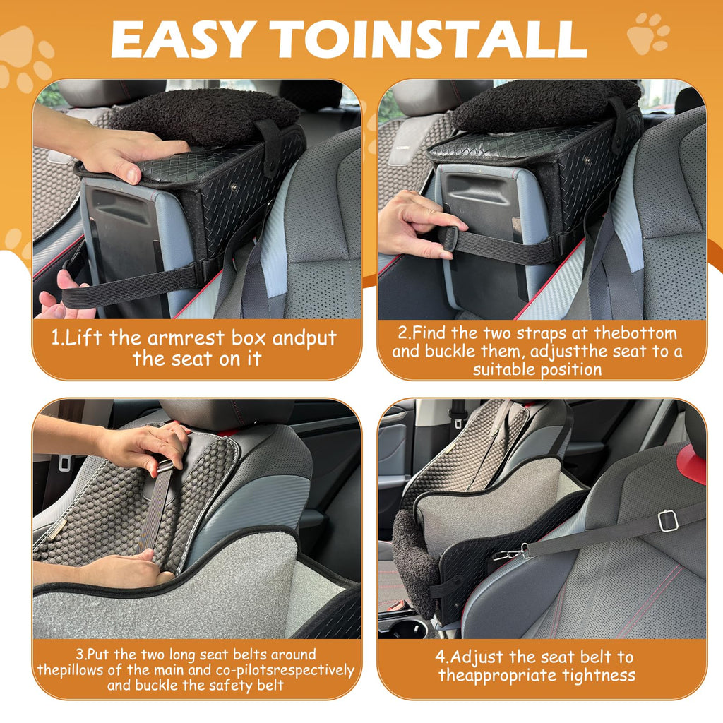 Black console dog car seat with storage pocket, view 4