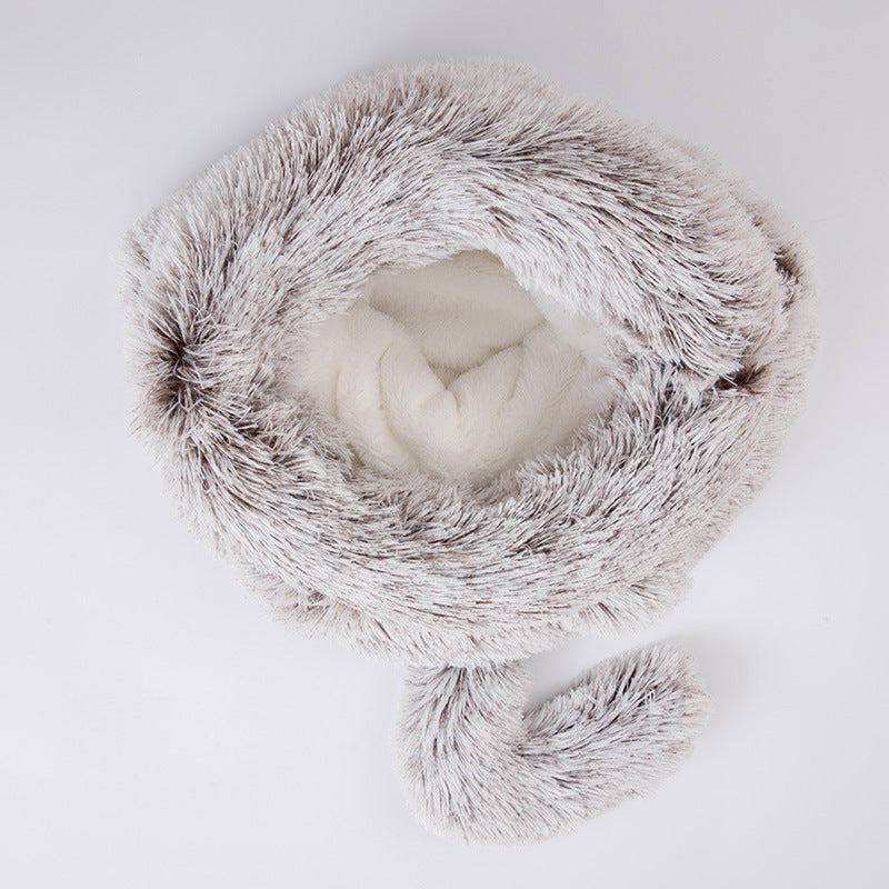 Two-tone plush semi-enclosed cat nest bed, view 7