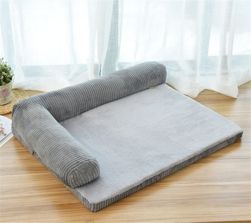 Low-profile corduroy dog sofa bed with sponge padding, view 3