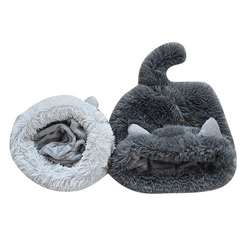 Long-pile plush cat cave bed and sleeping bag, view 8