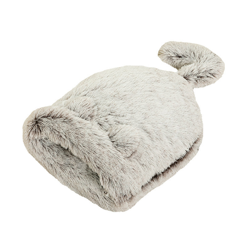 Two-tone plush semi-enclosed cat nest bed, view 4