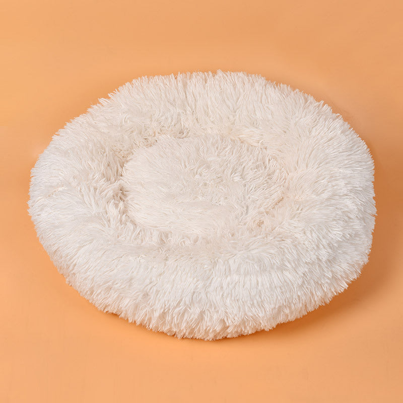 White fluffy round donut cat bed, view 4