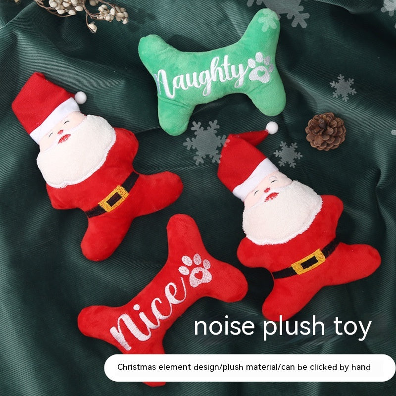 Christmas squeaky plush dog toys santa and bones, view 5