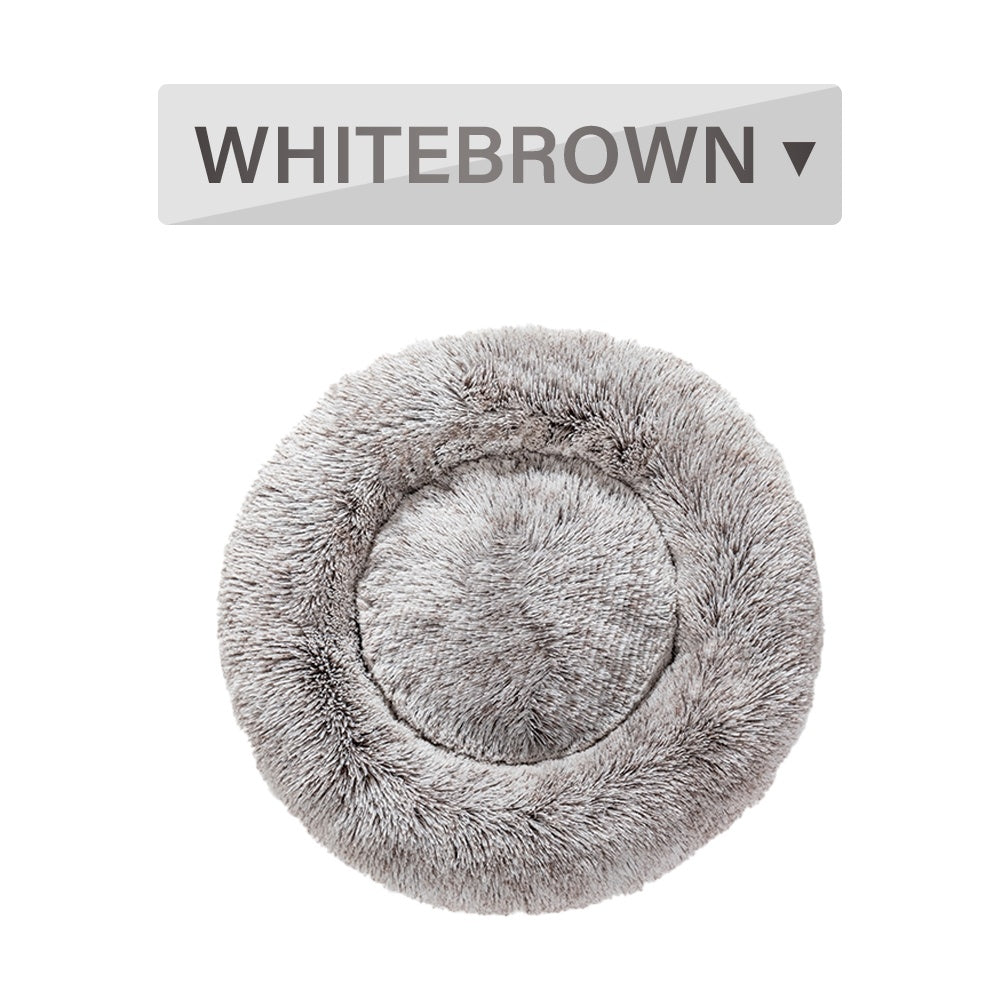 Fluffy long plush calming donut dog bed, view 10
