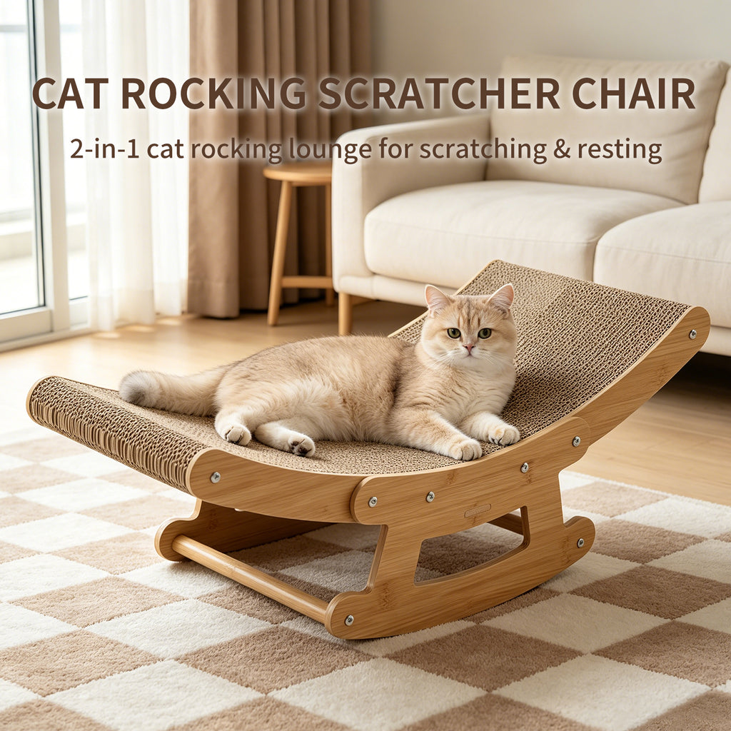 Rocking cardboard cat scratcher lounge with wooden frame, view 2