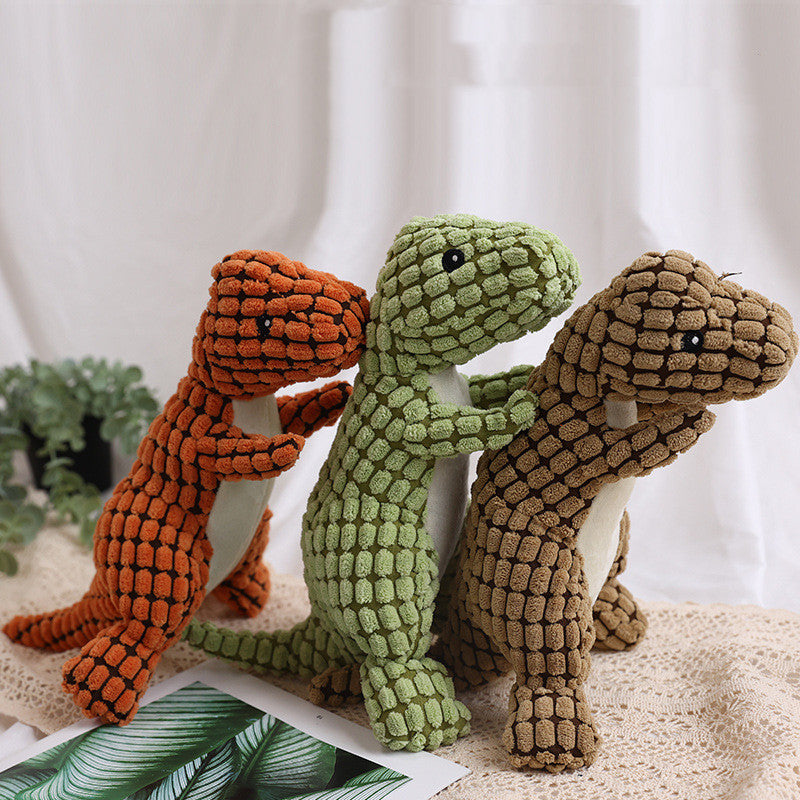 Squeaky corduroy plush dinosaur dog toy, view 2