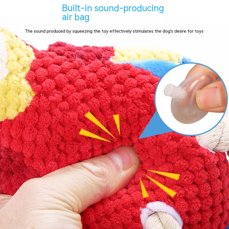 Squeaky plush parrot dog toy with rope knots, view 9