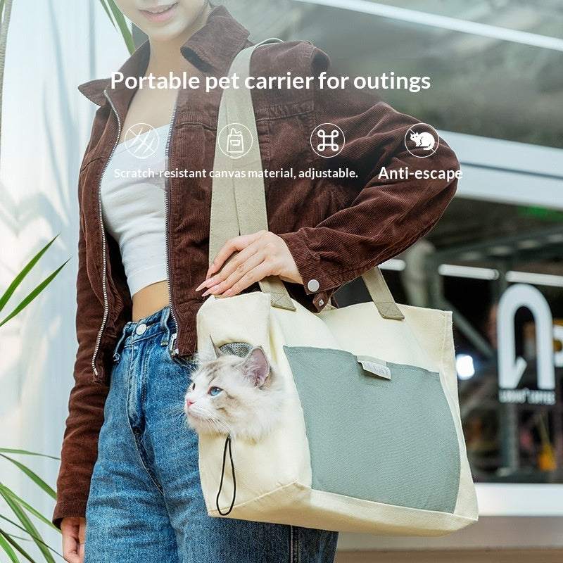 Canvas cat carrier shoulder bag with peek-out opening, view 2