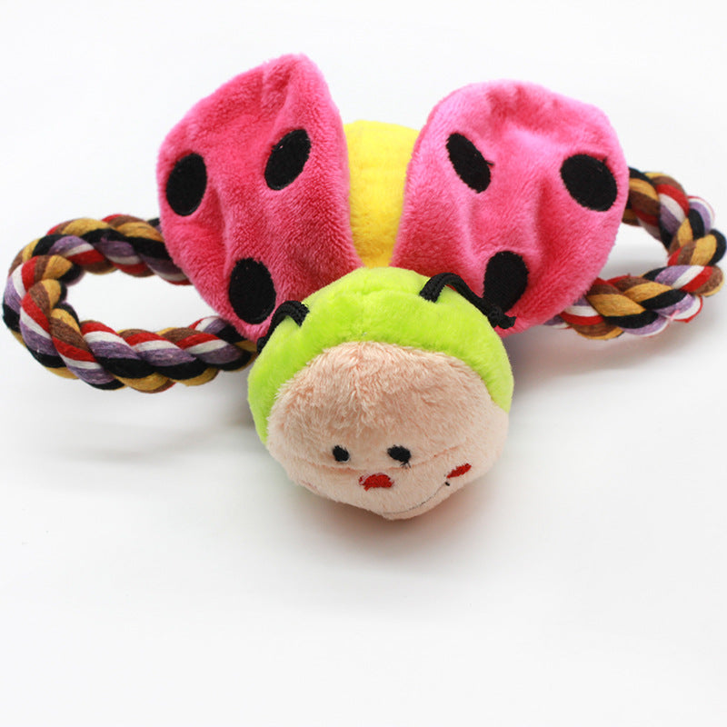 Squeaky plush bug dog toys with cotton rope, view 6