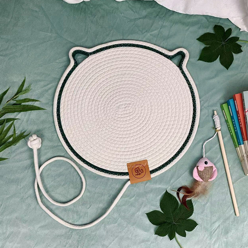 Round woven cotton cat scratcher pad and nap mat, view 3
