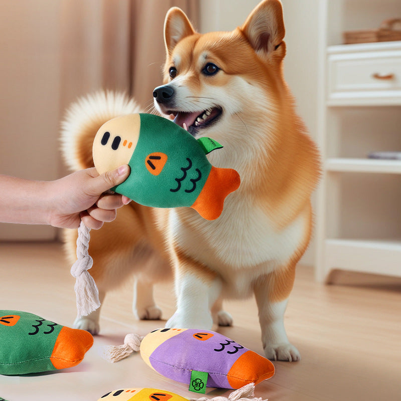 Round squeaky plush puffer fish dog toy, view 8