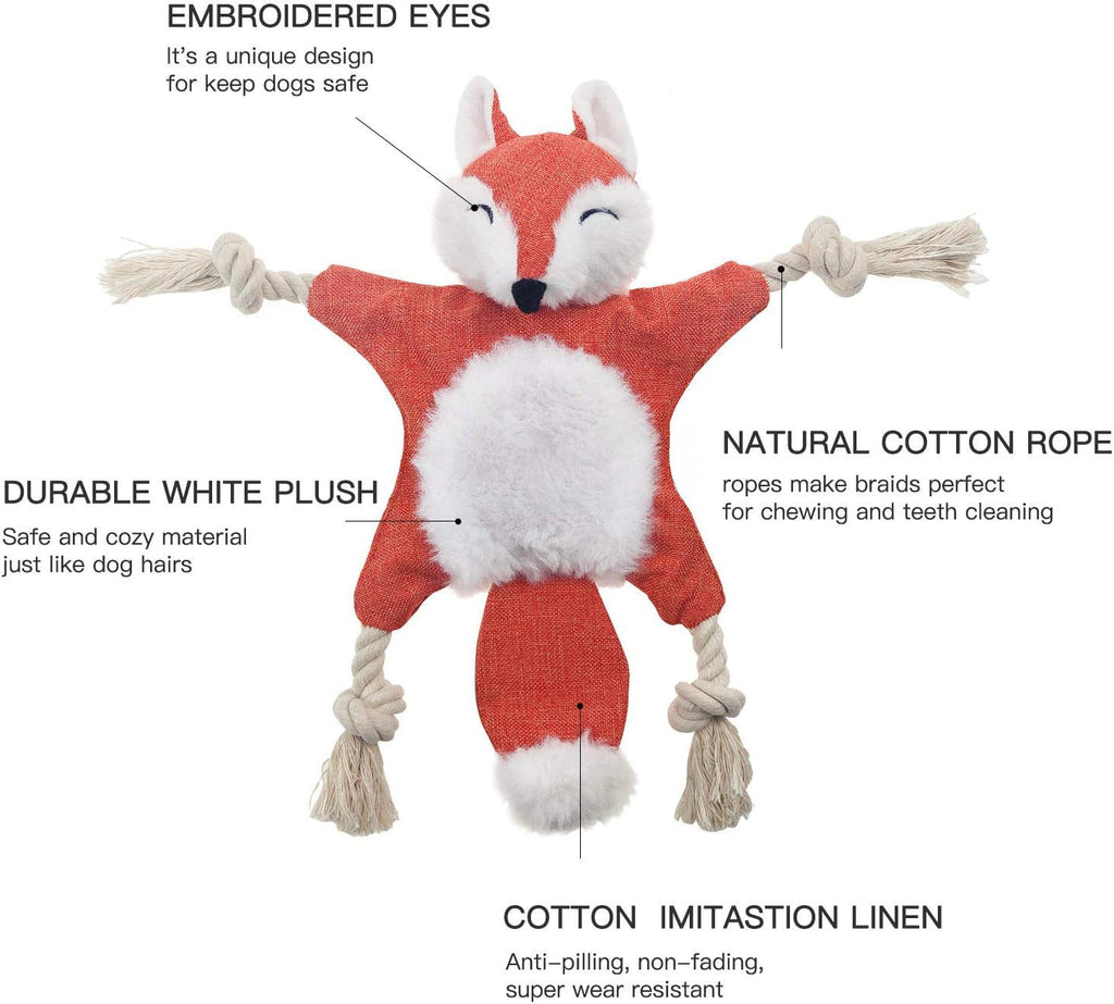 Stuffless plush fox dog toy with rope limbs, view 11