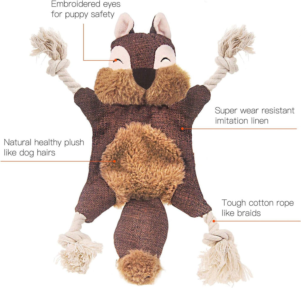Stuffless plush fox dog toy with rope limbs, view 3