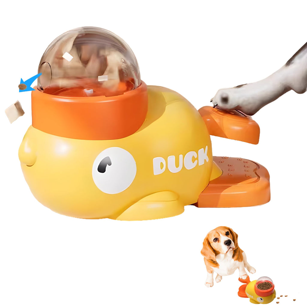 Yellow duck treat dispenser dog puzzle toy, view 2