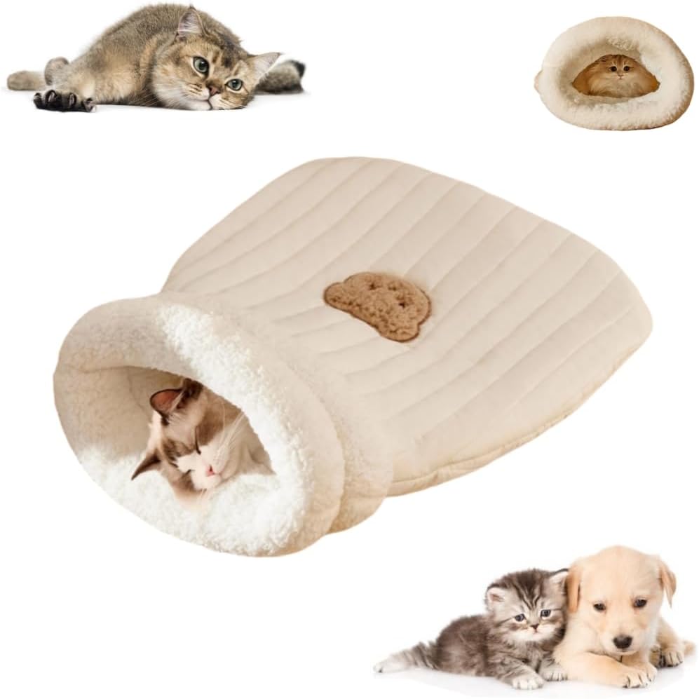 Semi-enclosed velvet plush cat sleeping bag, view 2