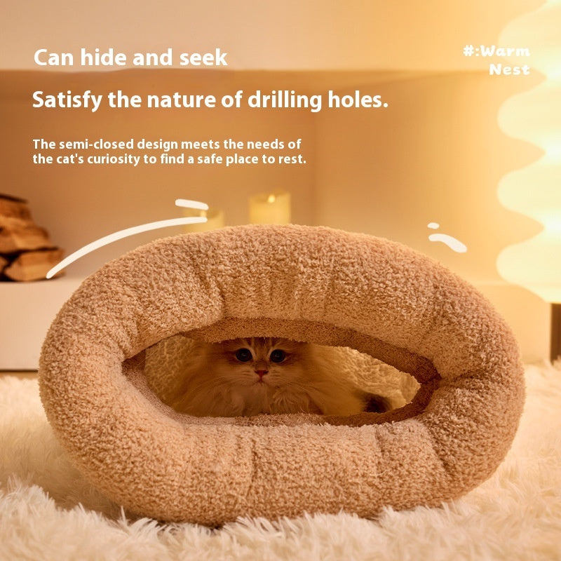Semi-enclosed lambswool lined cat sleeping bag, view 8