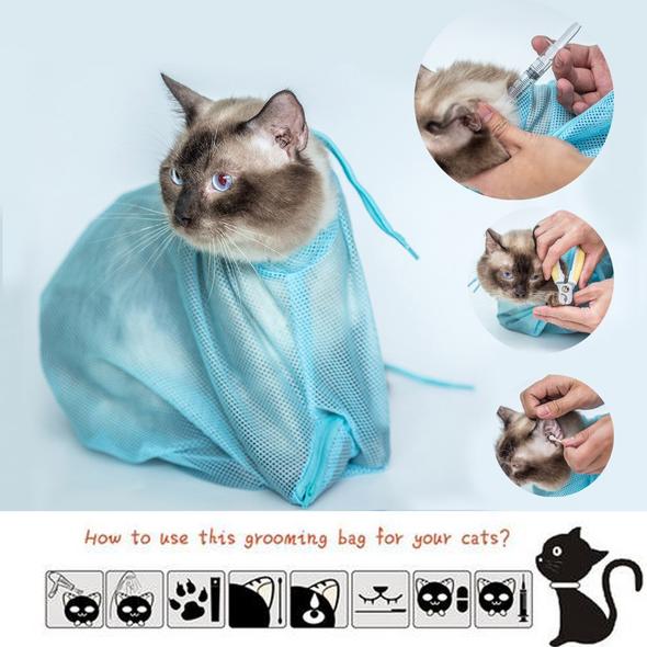 Mesh cat grooming bag for bathing and nail trimming, view 4