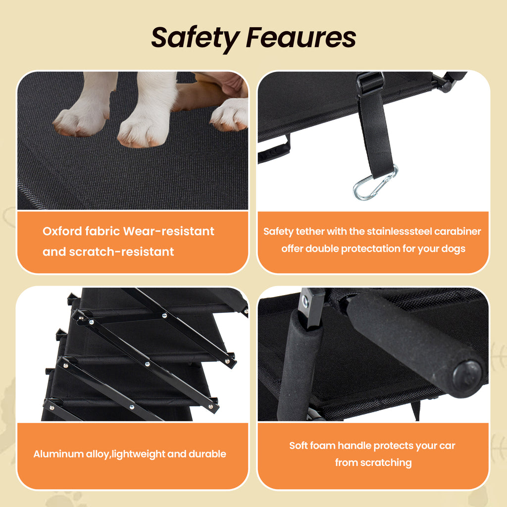 Extra wide folding five-step dog stairs for cars, view 4