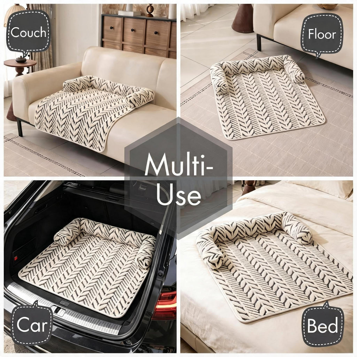 Fluffy calming dog couch mat with bolster, view 8
