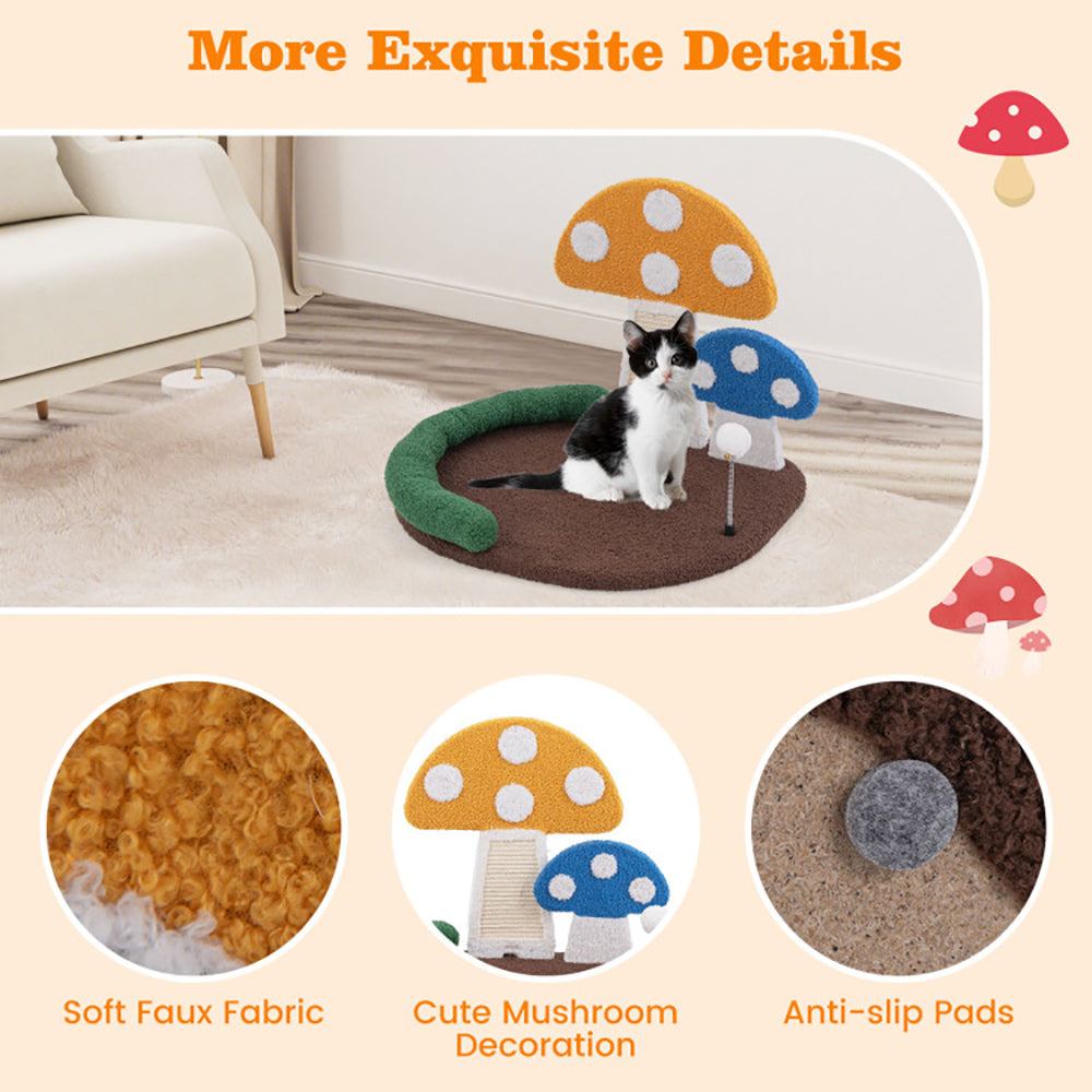 Cat lounge bed with sisal scratching panel and ball toy, view 7