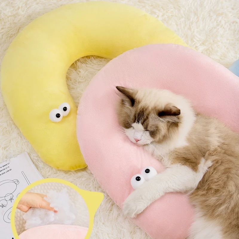Soft pet neck pillow with sleepy cat-eye design, view 3