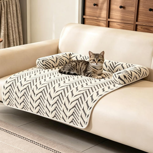 Fluffy calming dog couch mat with bolster, view 2