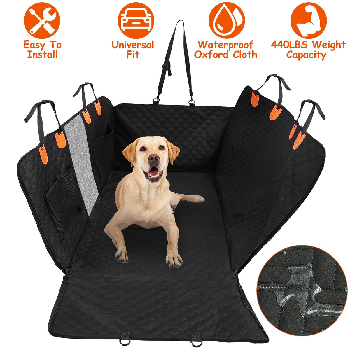 Dog back seat extender with mesh window and firm platform, view 2