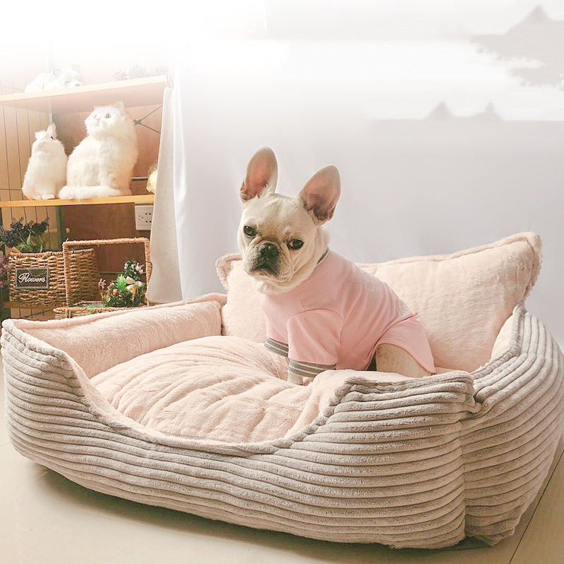 Corduroy bolster dog bed with plush lining, view 2