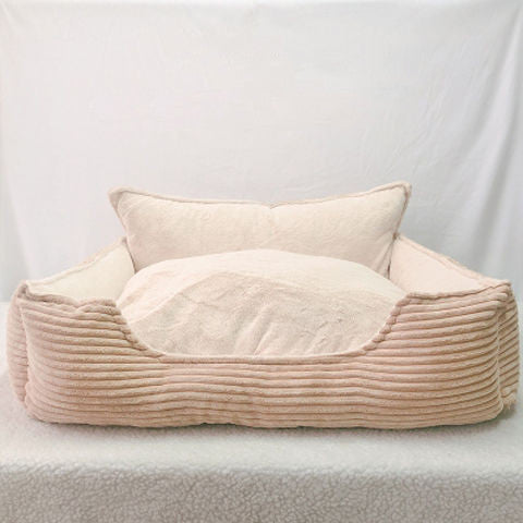 Corduroy bolster dog bed with plush lining, view 6