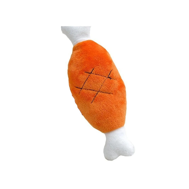 Squeaky plush chicken leg and carrot dog toys, view 8