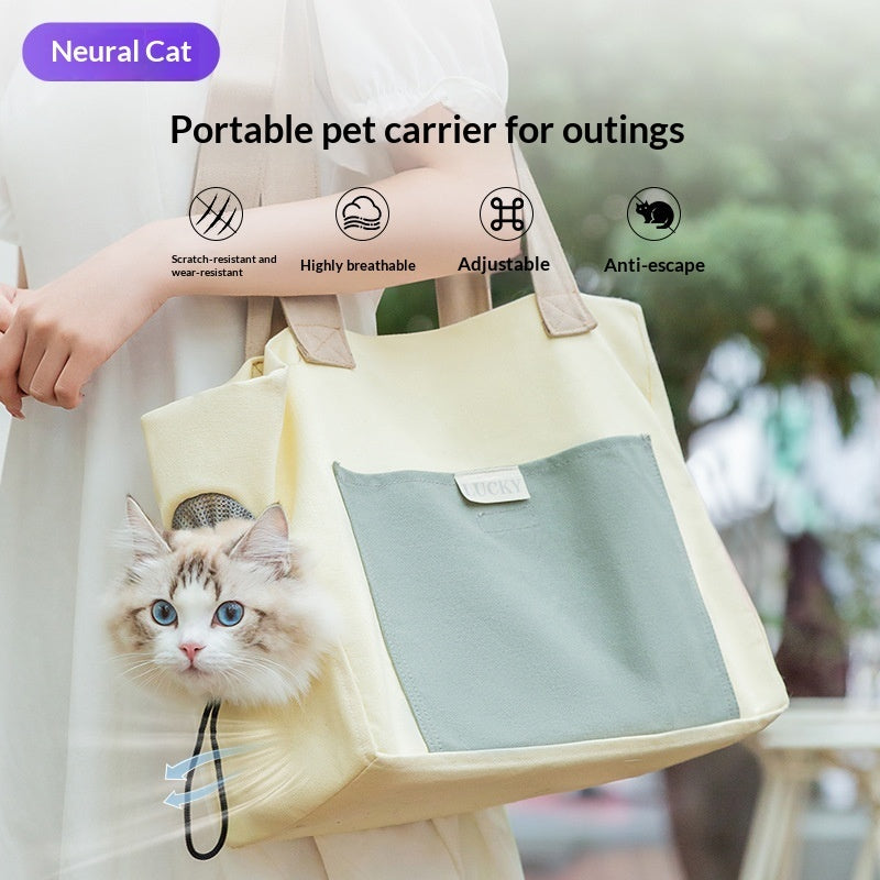 Canvas cat carrier shoulder bag with peek-out opening, view 3