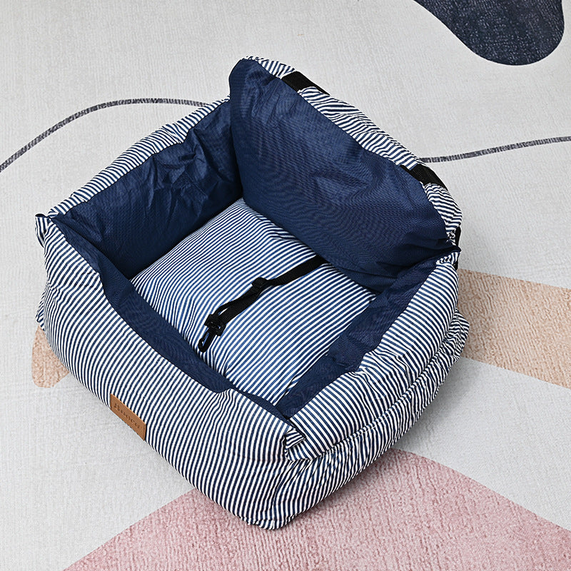 Soft navy dog car seat bed with raised sides, view 8