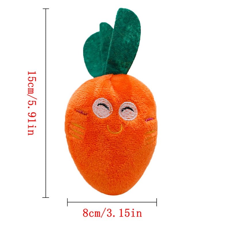 Squeaky plush chicken leg and carrot dog toys, view 7