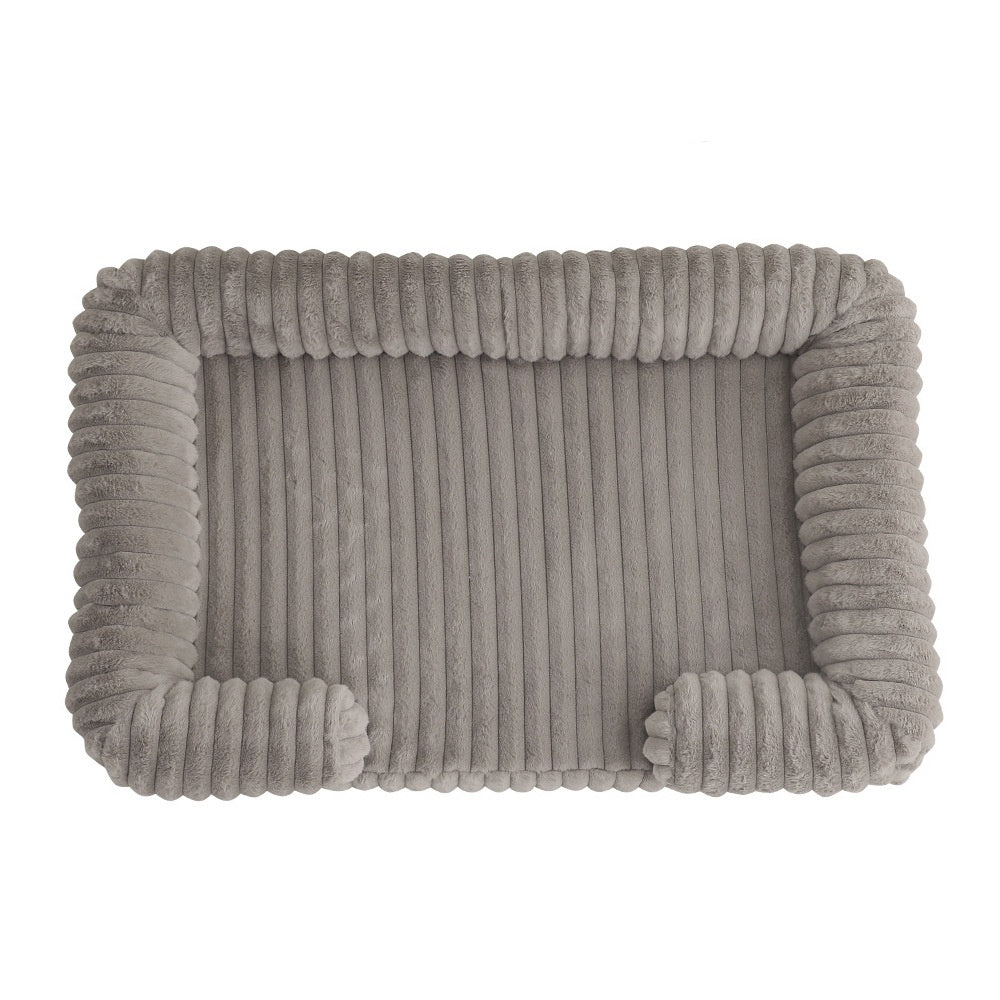 Striped plush bolster calming dog bed, view 7