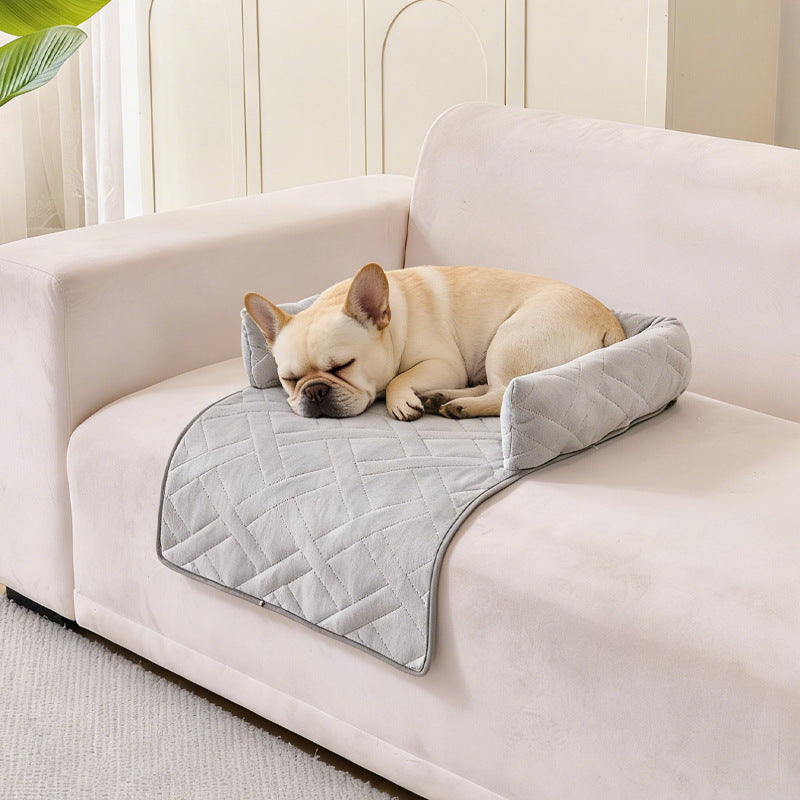 Curved plush calming dog bed pad for sofa, view 2