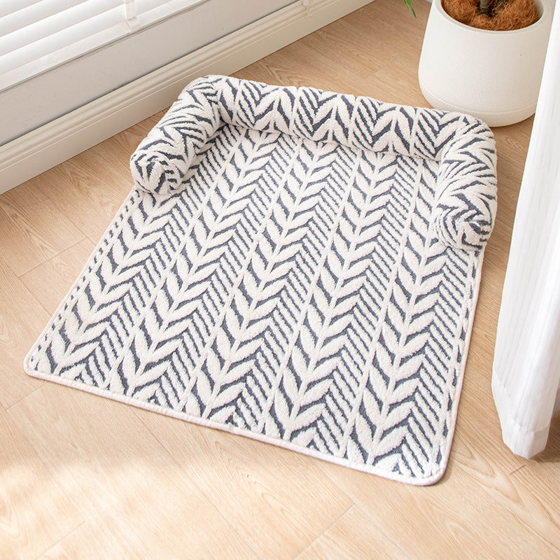 Fluffy calming dog couch mat with bolster, view 6