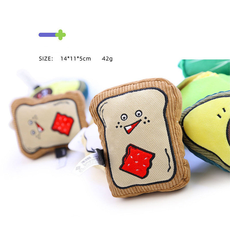 Squeaky plush avocado, toast and fried egg dog toys, view 2
