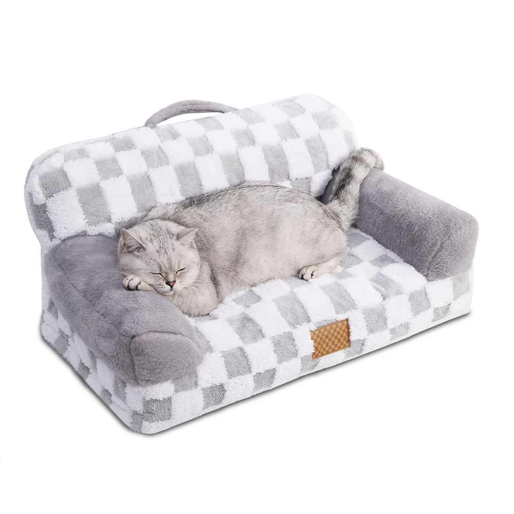 Plush dog bed with removable jacquard cover, view 2