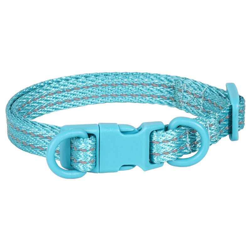 Reflective nylon dog collar with double d-ring, view 6